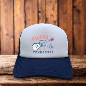 Nashville Tennessee Music City Unisex Trucker Hat Navy Snapback Grand Ole Opry